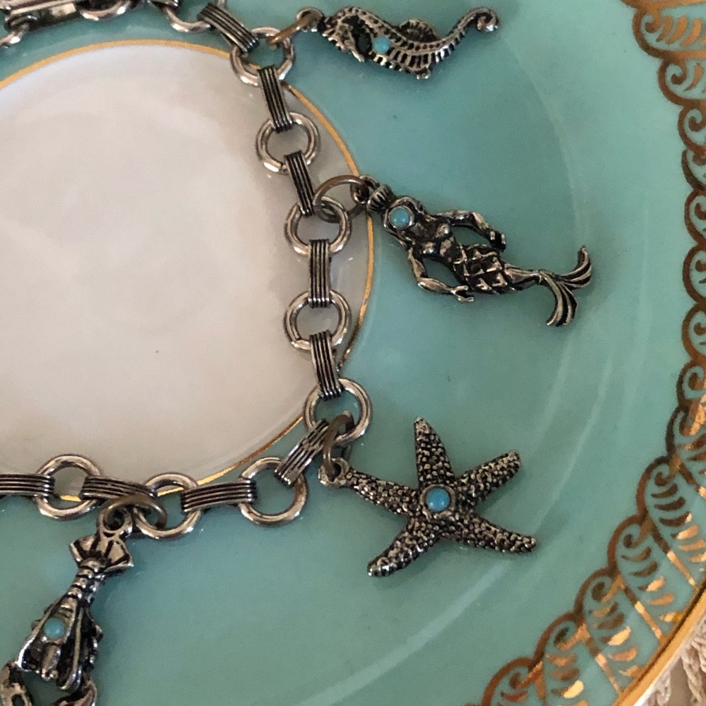 Vintage Silver & Turquoise Beach Charm Bracelet - Picture 11 of 13